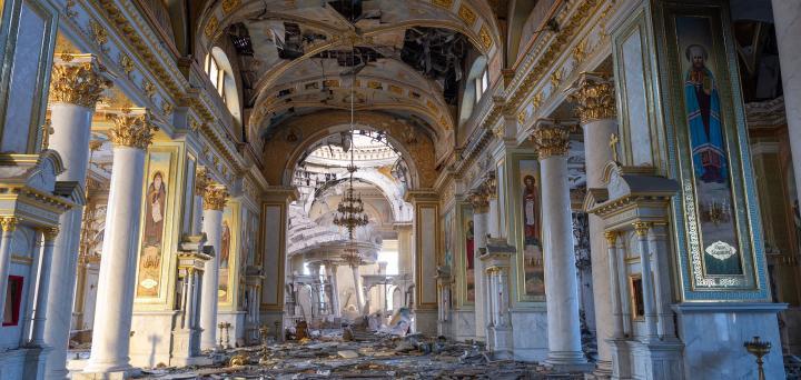 Die zerstörte Verklärungskathedrale in Odessa