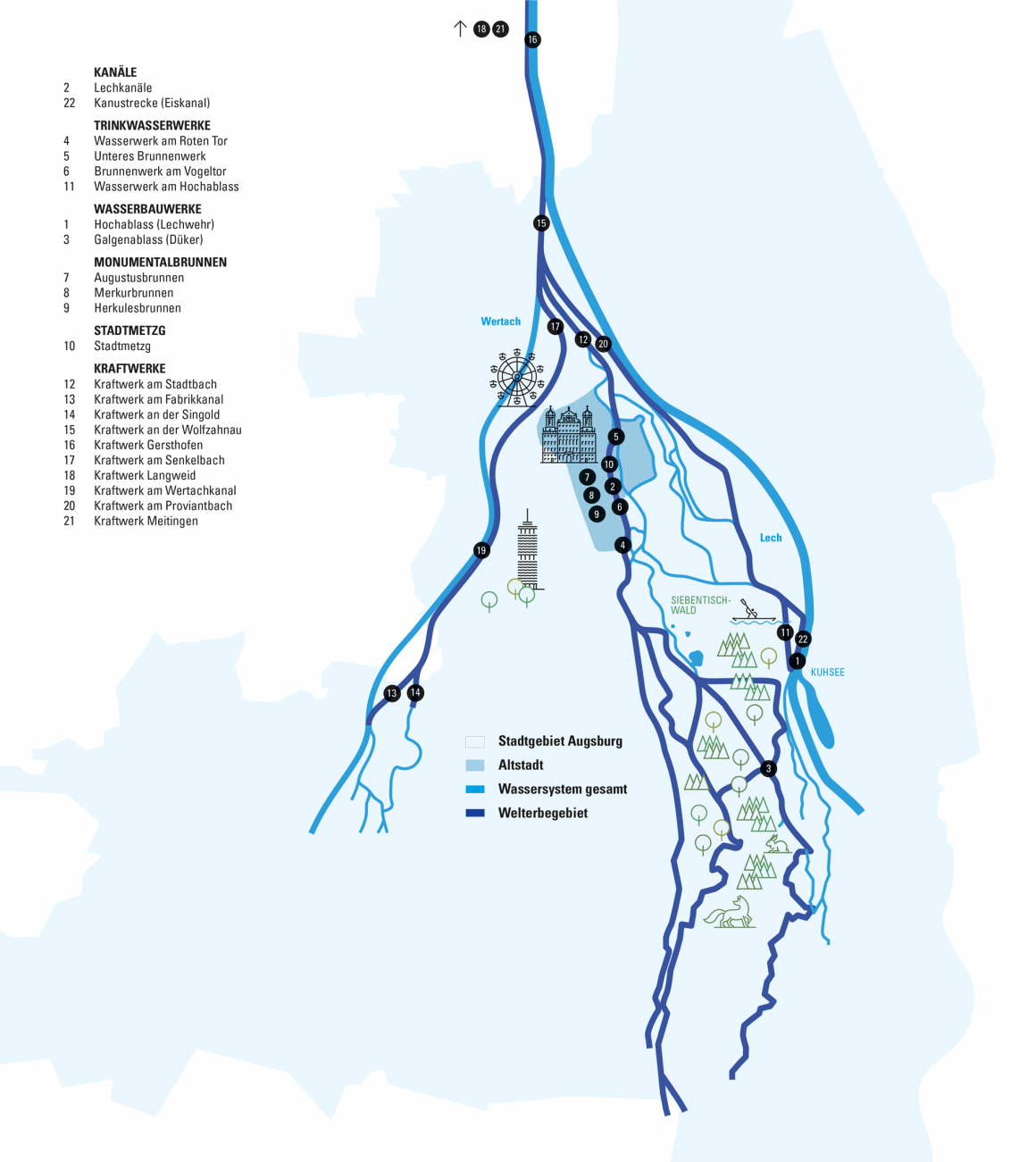 Karte Der 22 Objekte Des Augsburger Wassersystems | Das Augsburger ...