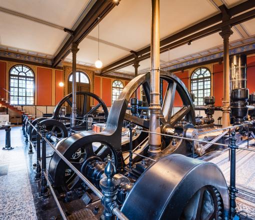 Maschinenraum des Wasserwerks am Hochablass